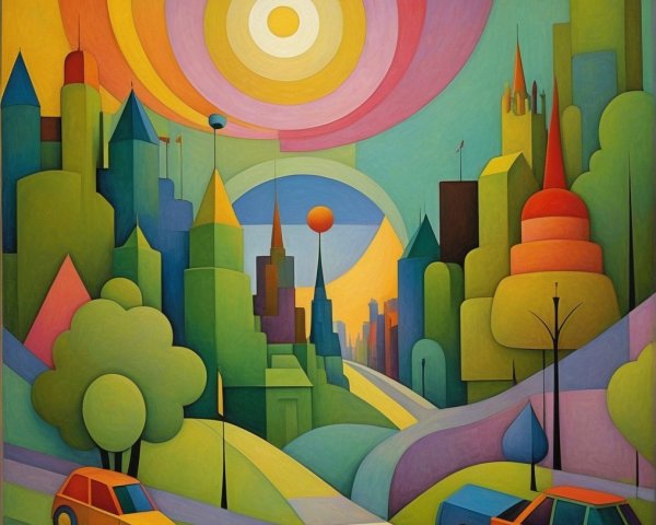 Vibrant Abstract Landscape with Geometric Shapes
