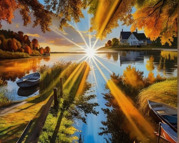 Serene Lakeside at Sunset with Autumn Foliage