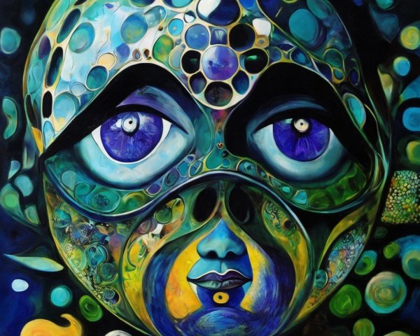 Surreal Abstract Face with Vibrant Colors and Patterns