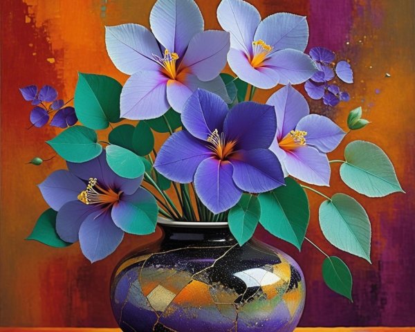 Vibrant Purple Flowers in Elegant Black Vase