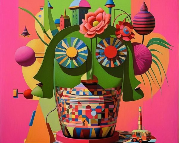 Abstract Composition with Stylized Face and Colors
