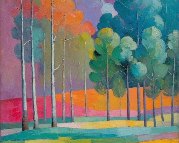 Vibrant Abstract Landscape with Colorful Trees and Sky