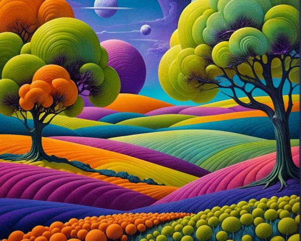 Surreal Landscape with Vibrant Trees and Colors