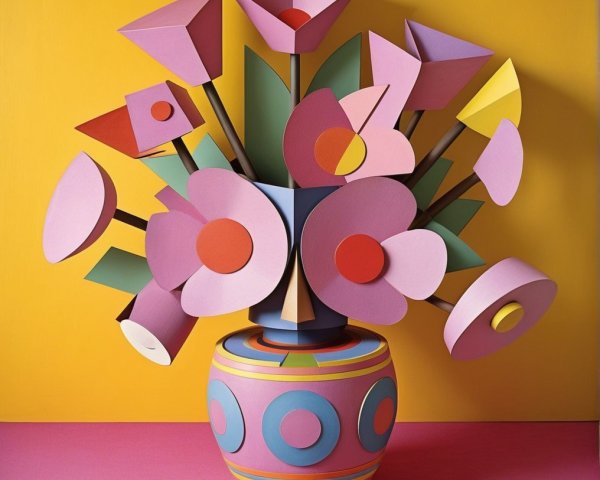 Colorful Geometric Floral Arrangement in Stylized Vase