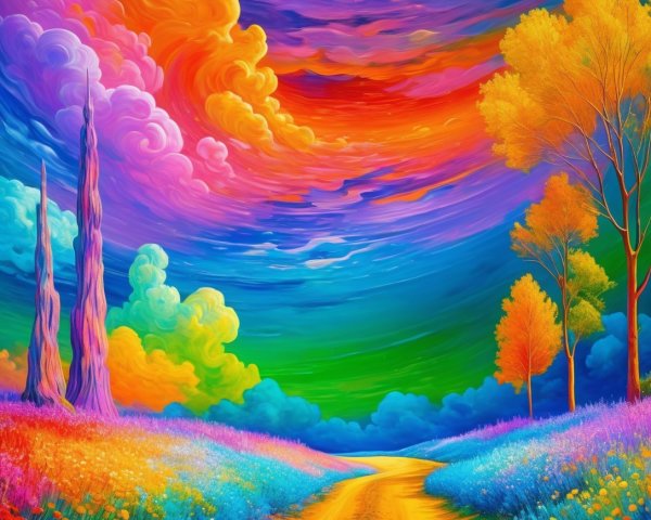 Vibrant Landscape with Colorful Flowers and Trees