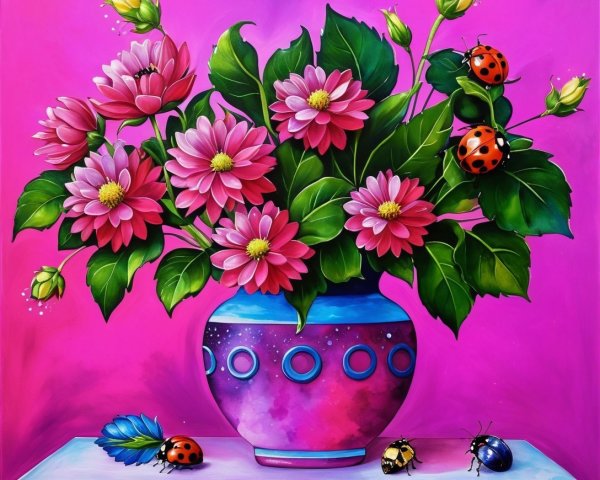 Vibrant Pink Flower Bouquet in Decorative Vase