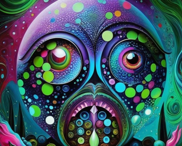 Surreal Owl Face with Vivid Colors and Patterns