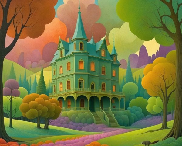 Colorful Mansion in Vibrant Autumn Landscape