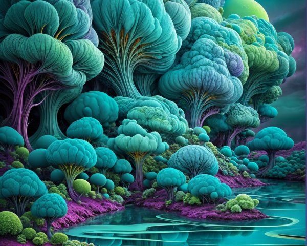 Surreal Landscape with Colorful Trees and River