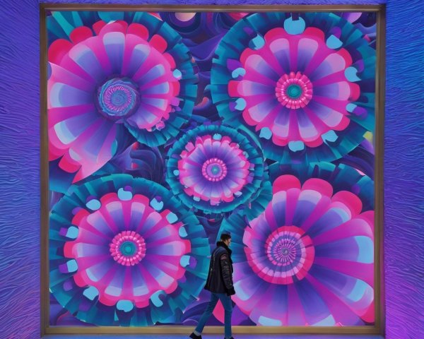 Vibrant Wall Mural with Blooming Flowers and Patterns