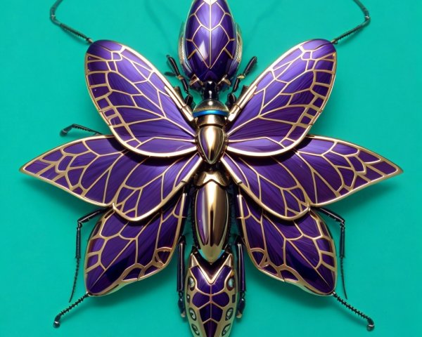 Insect Artwork with Vibrant Purple and Gold Wings