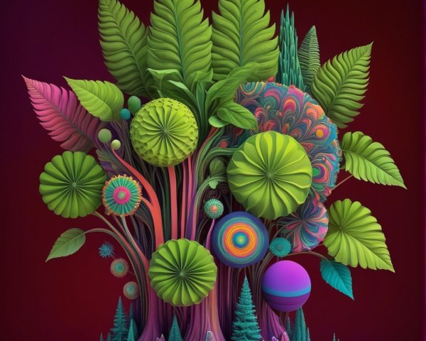 Surreal Tree Design with Colorful Patterns and Shapes