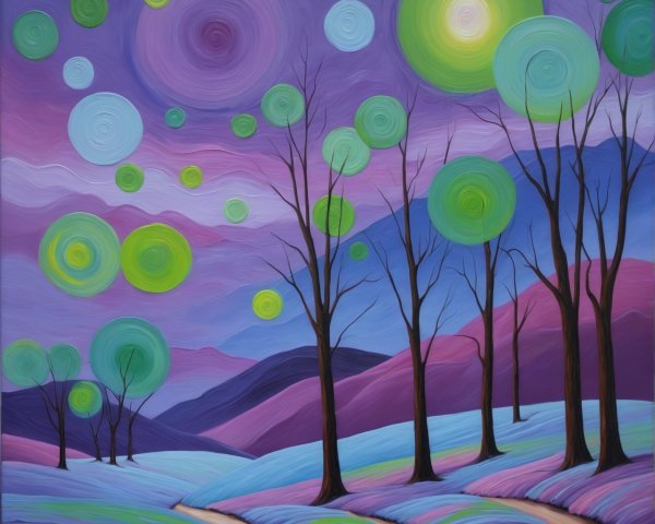 Twilight Abstract Landscape with Trees and Hills