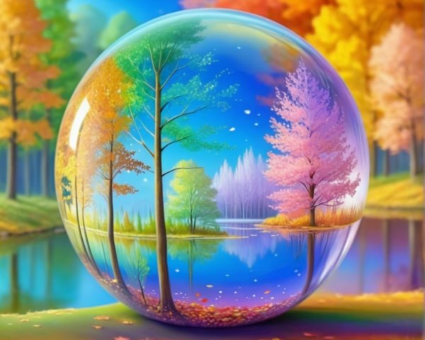 Magical Glass Sphere in Vibrant Autumn Landscape