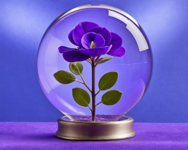 Purple Flower in Glass Dome on Metallic Base
