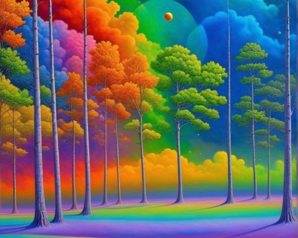 Vibrant Fantastical Landscape with Celestial Elements