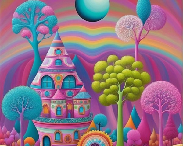 Colorful Fairy-Tale Landscape with Dreamlike Elements