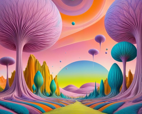 Surreal Alien Landscape with Colorful Features