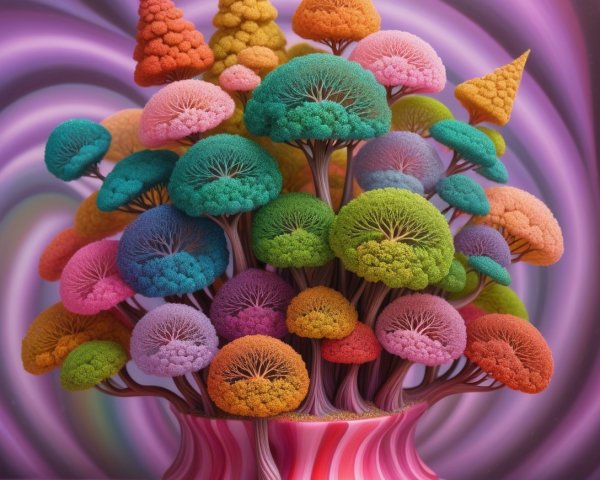 Colorful Mushroom-Like Structures in a Dreamlike Setting
