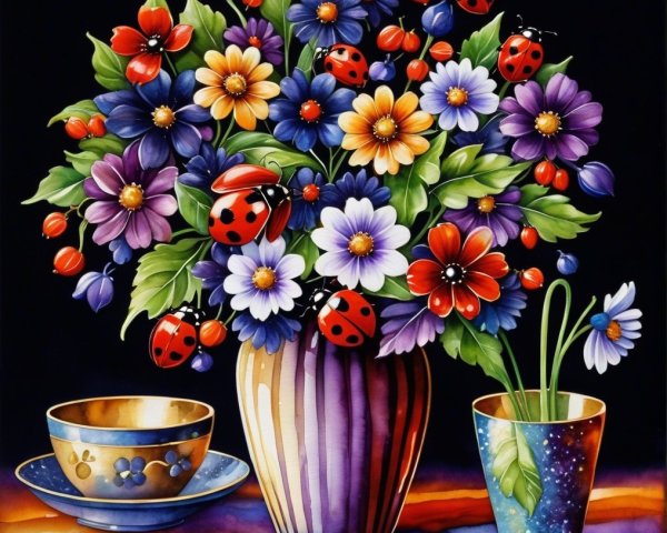 Colorful Flower Arrangement in Decorative Vase