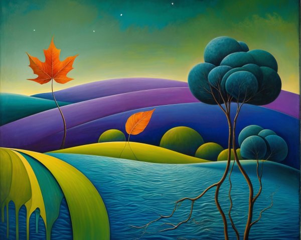 Vibrant Landscape with Rolling Hills and Twilight Sky