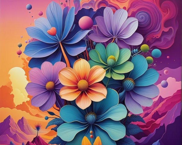 Oversized Colorful Flower Bouquet with Surreal Background