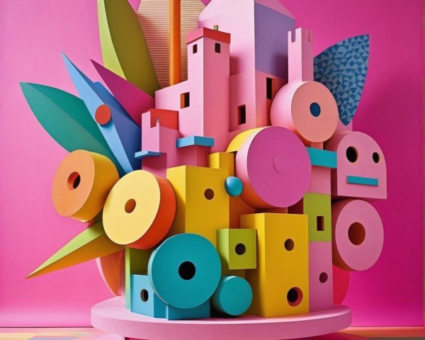 Vibrant Abstract Sculpture with Geometric Shapes