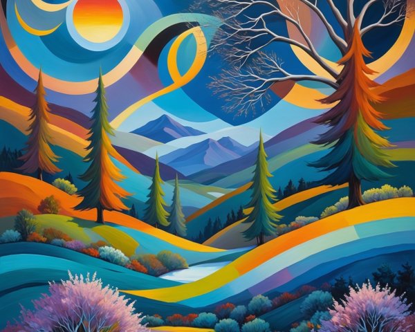 Vibrant Expressionistic Landscape with Colorful Sky