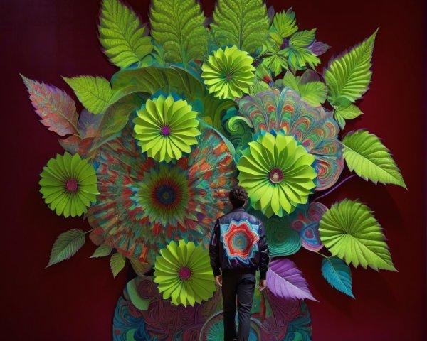 Vibrant Paper Flower Installation Against Red Backdrop