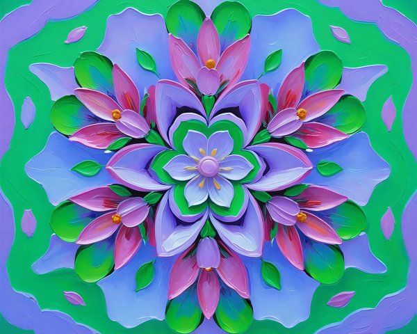 Kaleidoscopic Flower Mandala Oil Painting Description