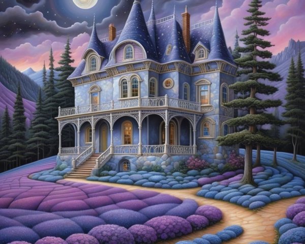 Whimsical Mansion Surrounded by Lavender Fields