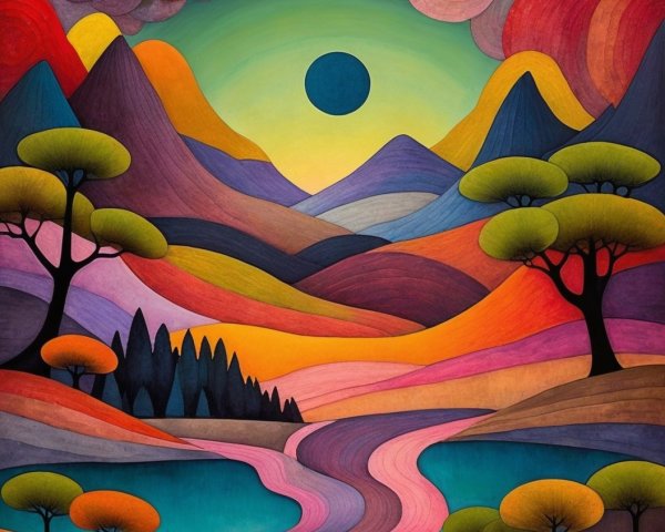 Vibrant Landscape with Rolling Hills and Majestic Mountains