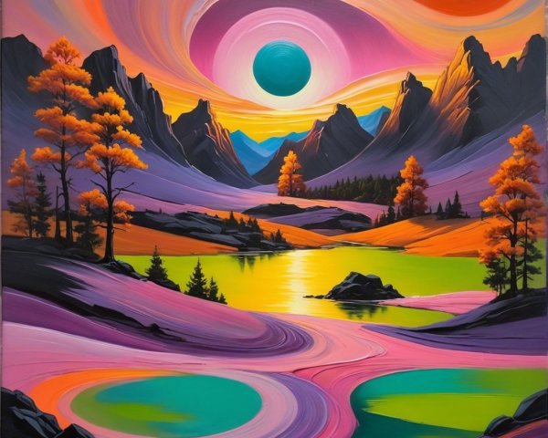 Vibrant Landscape with Majestic Mountains and Lake