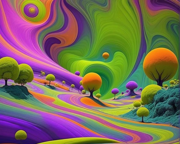 Vibrant Surreal Landscape with Colorful Patterns