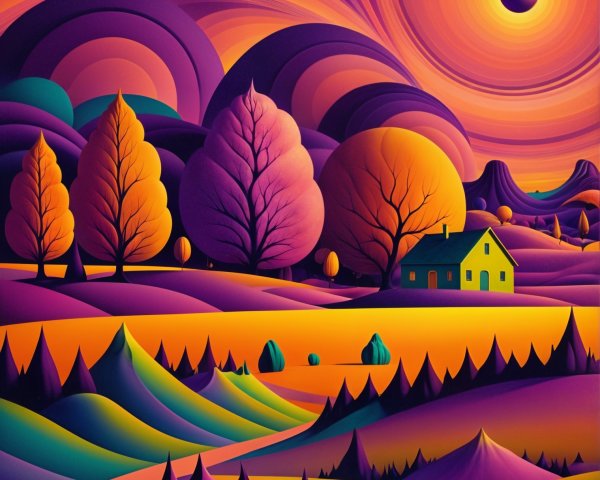 Surreal Landscape with Eclipse and Colorful Skies