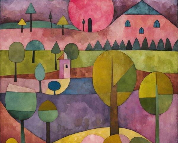 Vibrant Abstract Landscape with Geometric Shapes