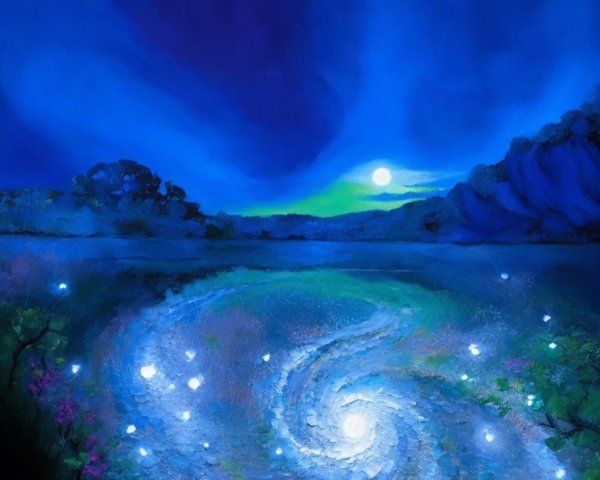 Serene Landscape with Starry Sky and Winding River