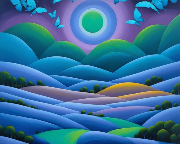 Abstract Landscape Oil Painting with Colorful Hills