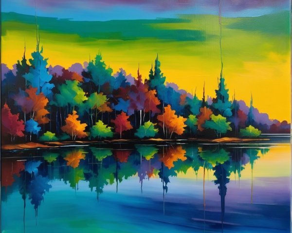 Vibrant Landscape with Lake and Colorful Trees