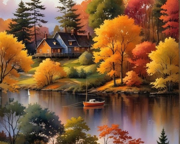 Tranquil Autumn Lake Surrounded by Vibrant Foliage