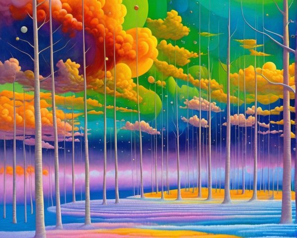 Surreal Landscape with Colorful Trees and Water