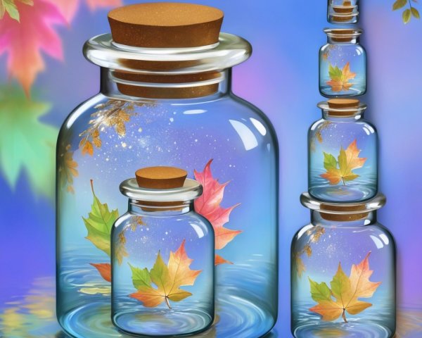Glass Jars Filled with Colorful Autumn Leaves