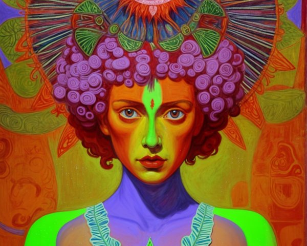 Surreal Portrait of a Woman with Floral Headdress