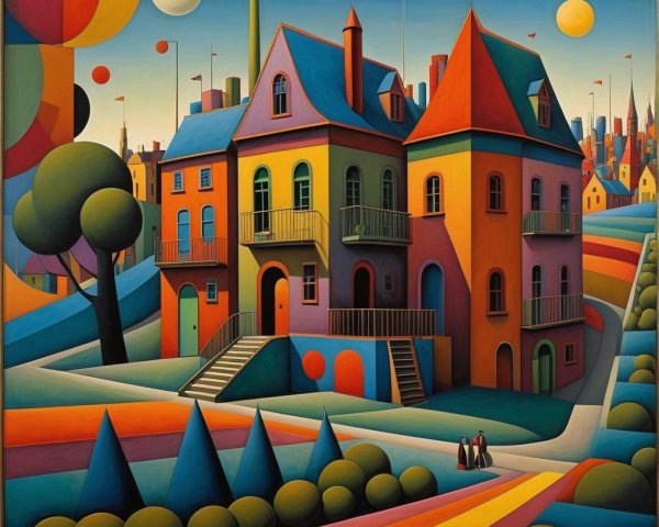Vibrant Whimsical Landscape with Colorful House