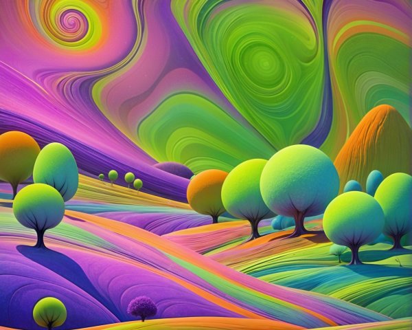 Surreal Landscape with Vibrant Colors and Patterns