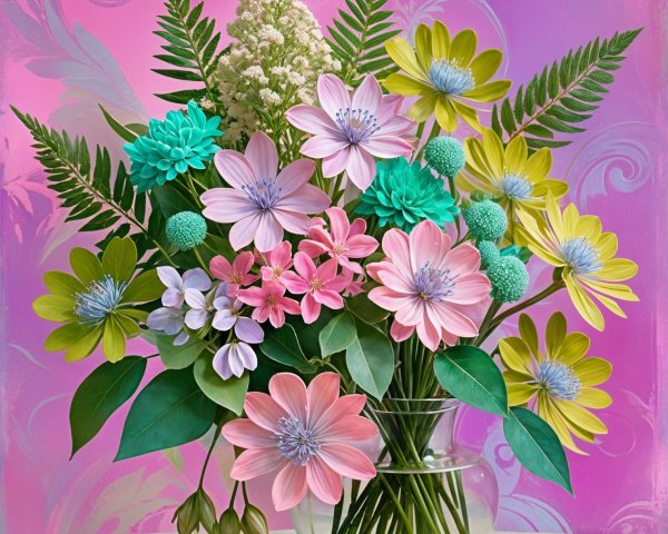 Pastel Flower Bouquet in Clear Glass Vase