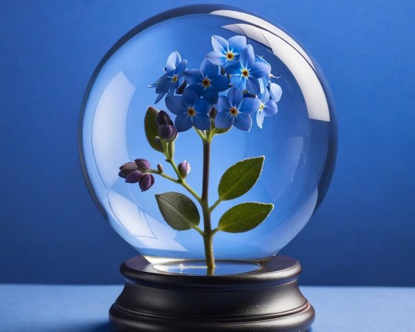Glass Snow Globe with Blue Forget-Me-Not Flowers