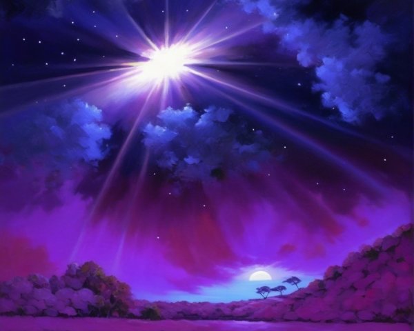 Twilight Landscape with Starburst and Reflective River