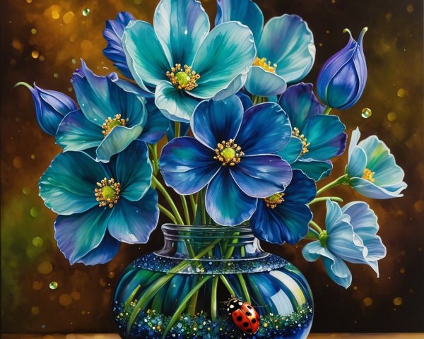 Vibrant Blue Flower Bouquet in Glass Vase