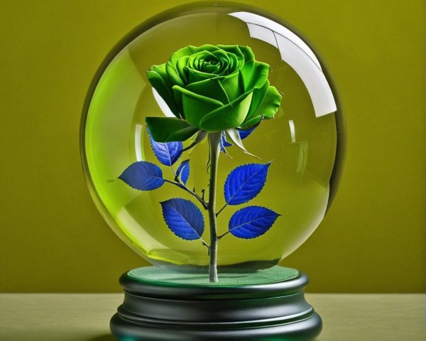 Glass Dome Displaying Blue Rose on Green Base